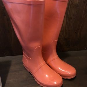 Coral rain boots